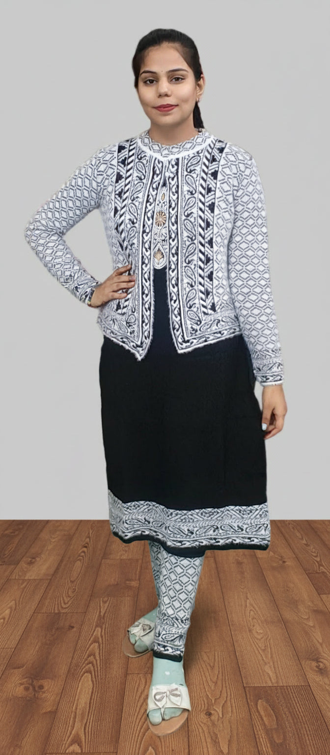 Luxury Black & White Rabbit Wool Three-Piece Suit(Z0364)