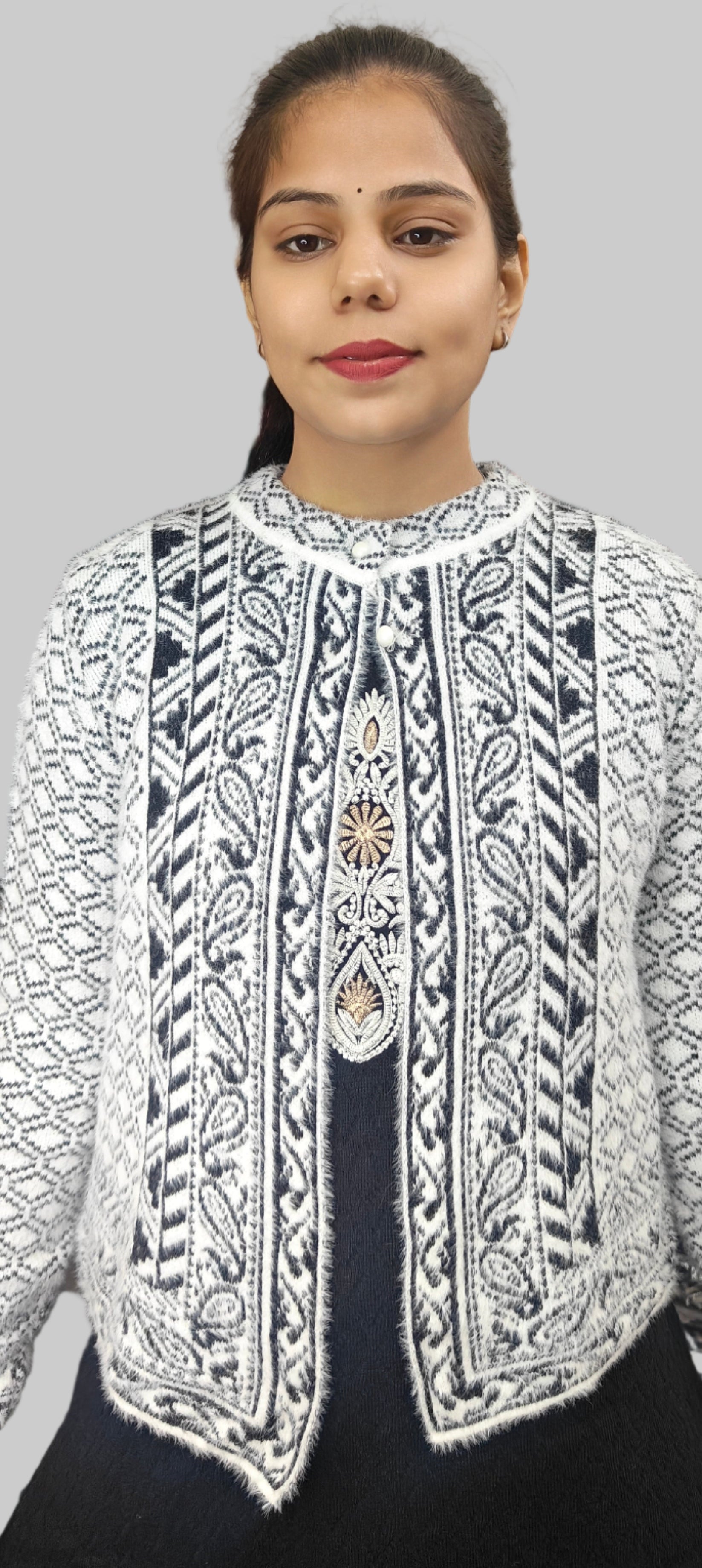 Luxury Black & White Rabbit Wool Three-Piece Suit(Z0364)