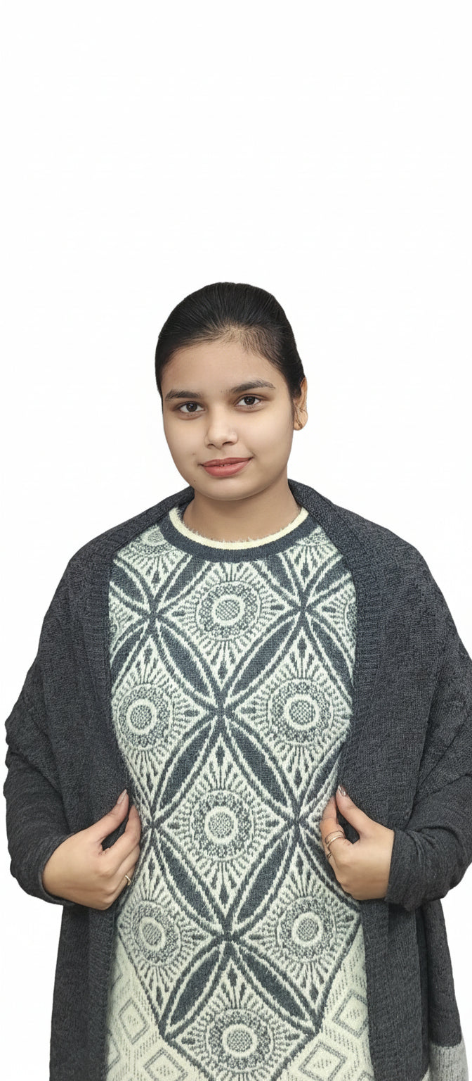 Elegant Black and White Woolen 3PC Set (Rabbit Wool) (Z0367)