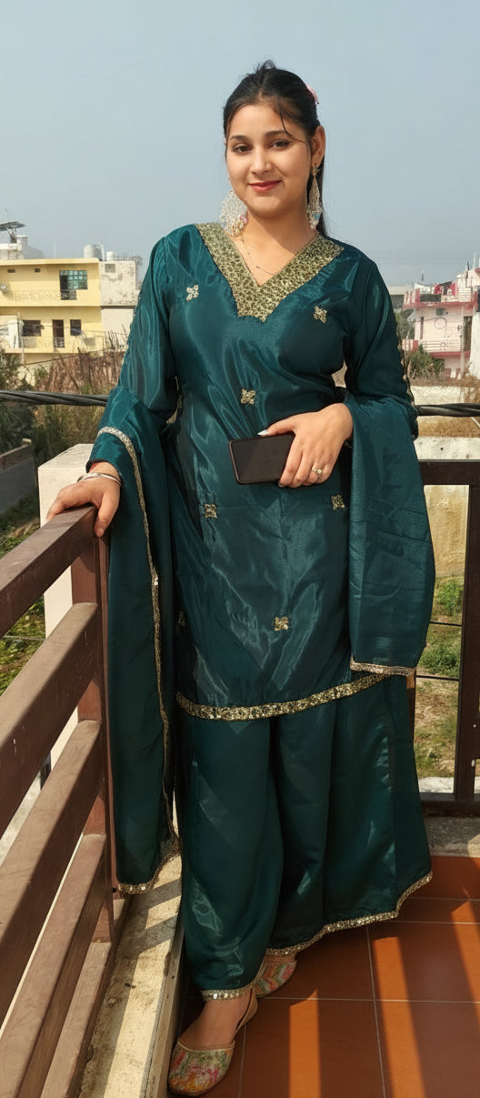 Elegant Rama Green Party wear 3 Piece suit (Z0368)