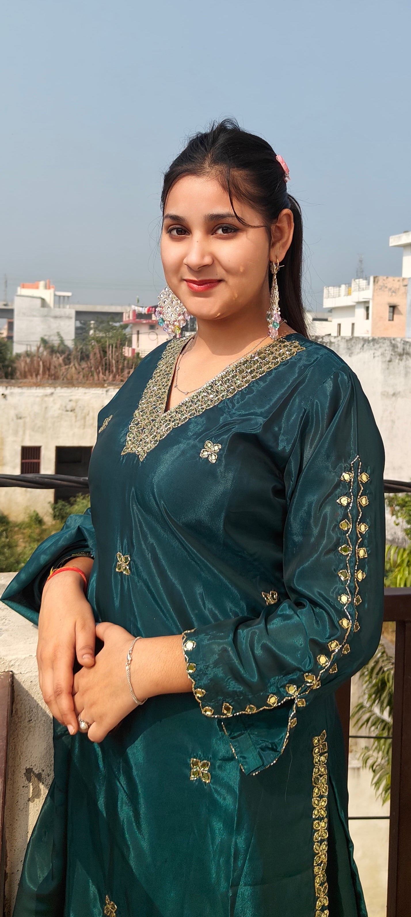 Elegant Rama Green Party wear 3 Piece suit (Z0368)