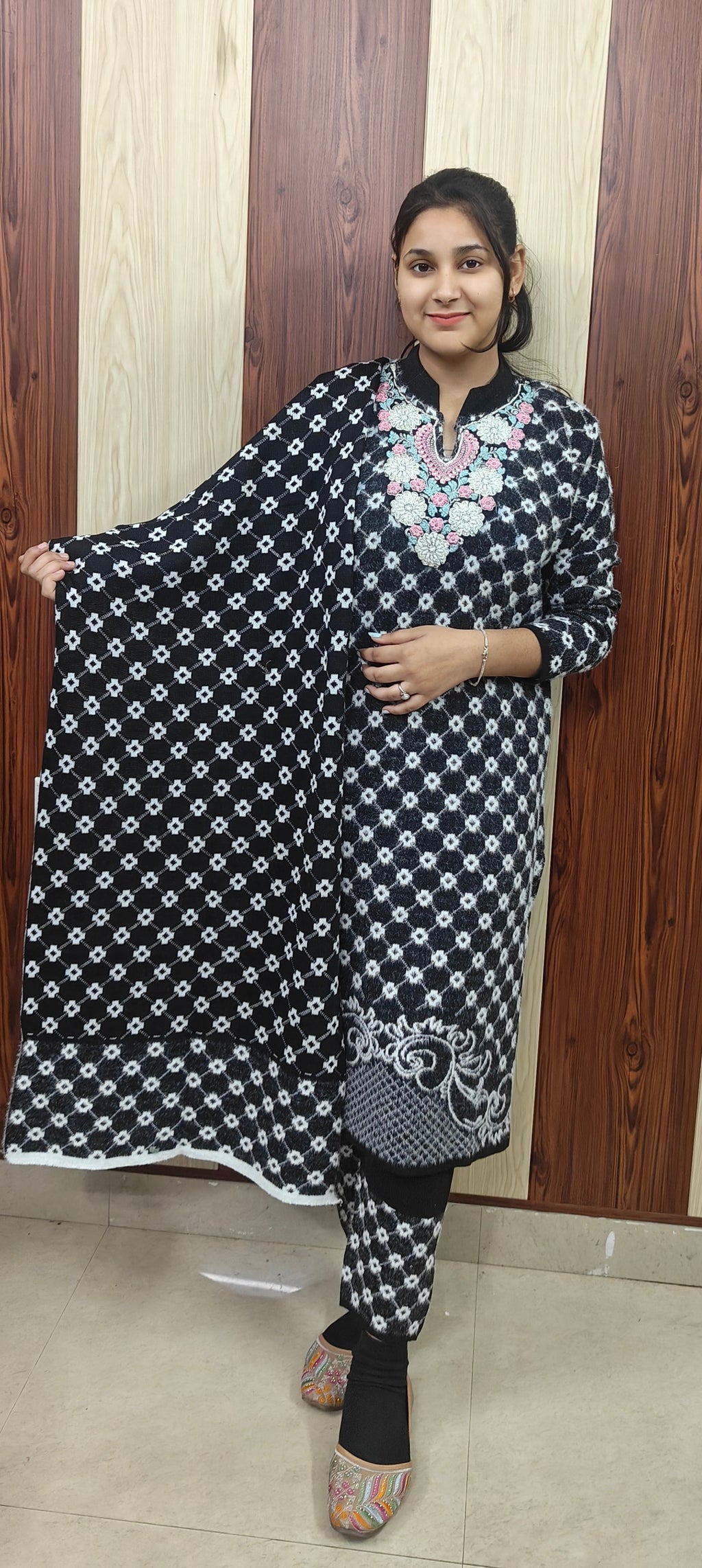 Luxury Black & White Rabbit Wool Three-Piece Suit(Z0370)