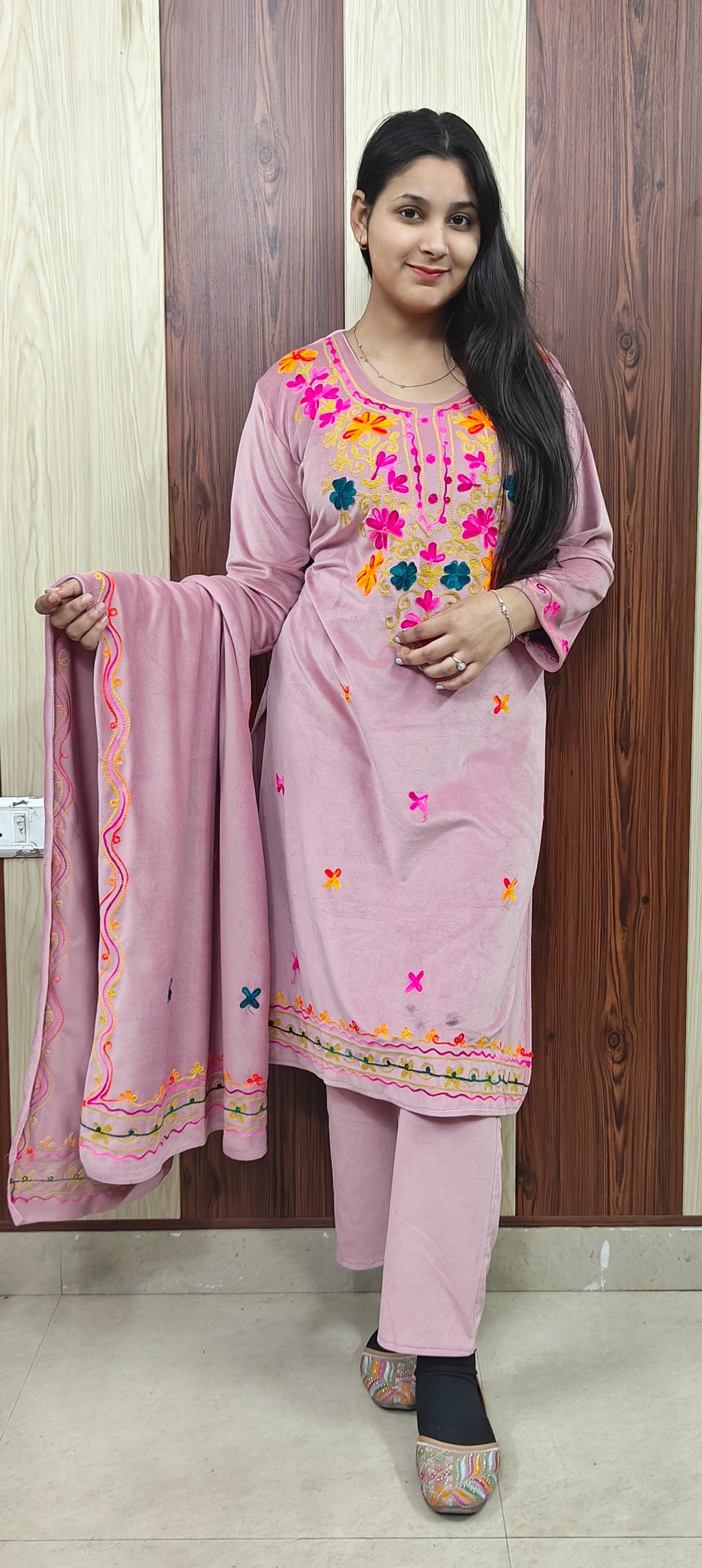 Pink kashmiri woolen 3 piece suit (ZO374)