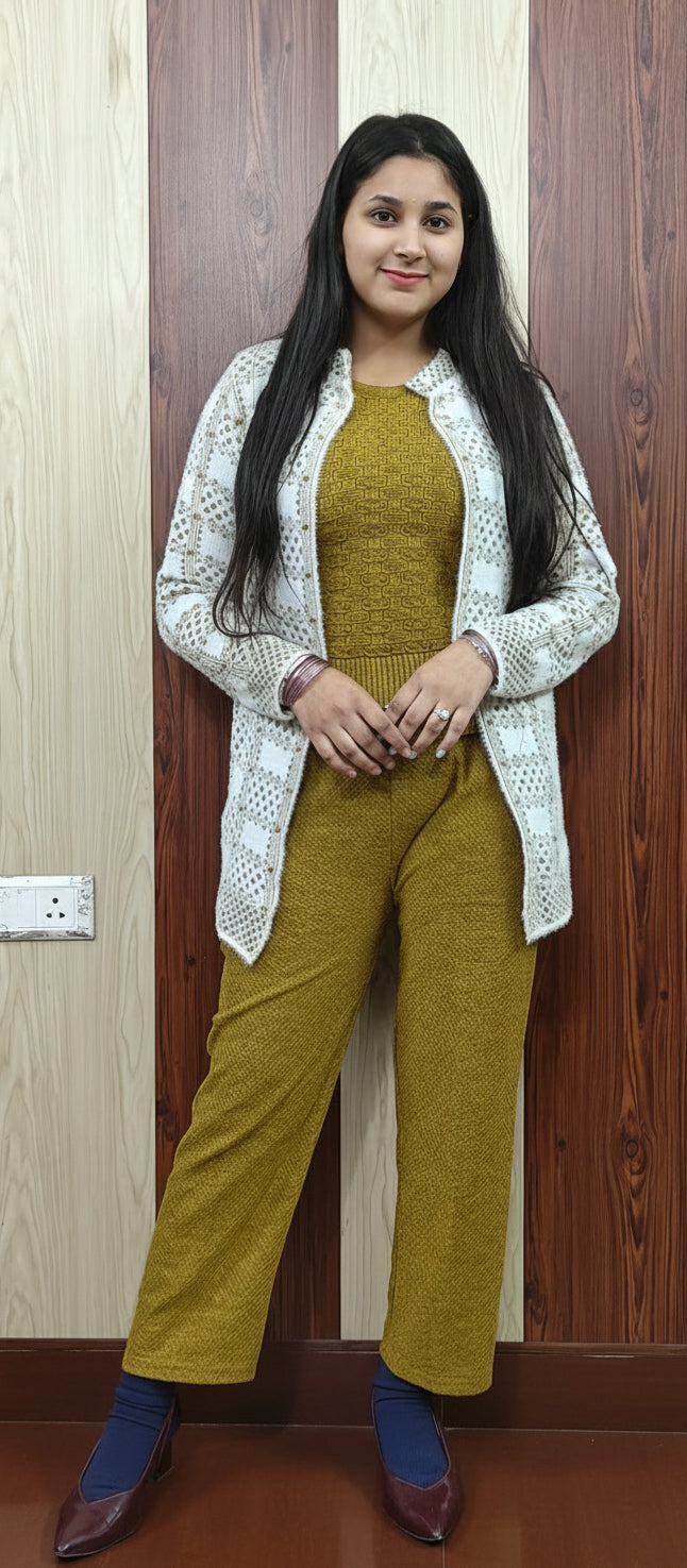 Mustard Yellow Colour Rabbit wool Cordset (ZO394)