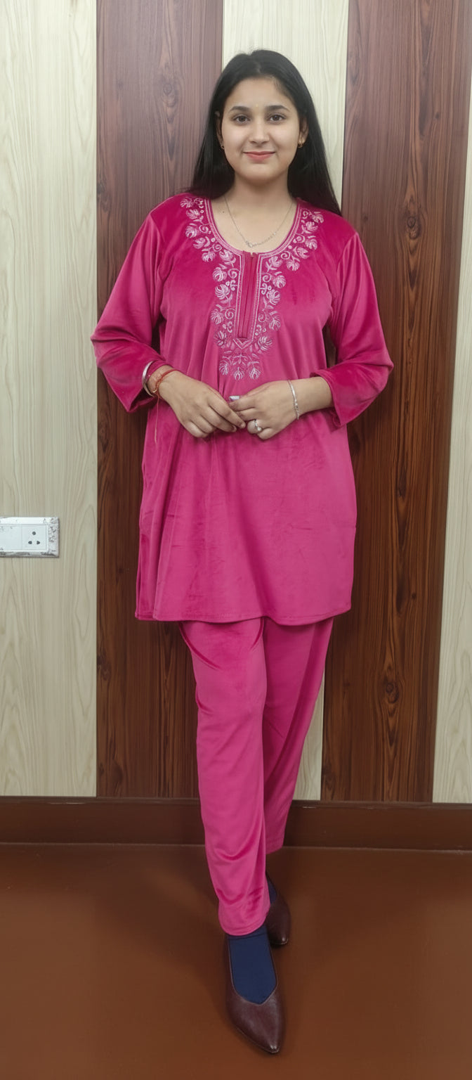 Pink Colour Woolen Cord set (ZO395)