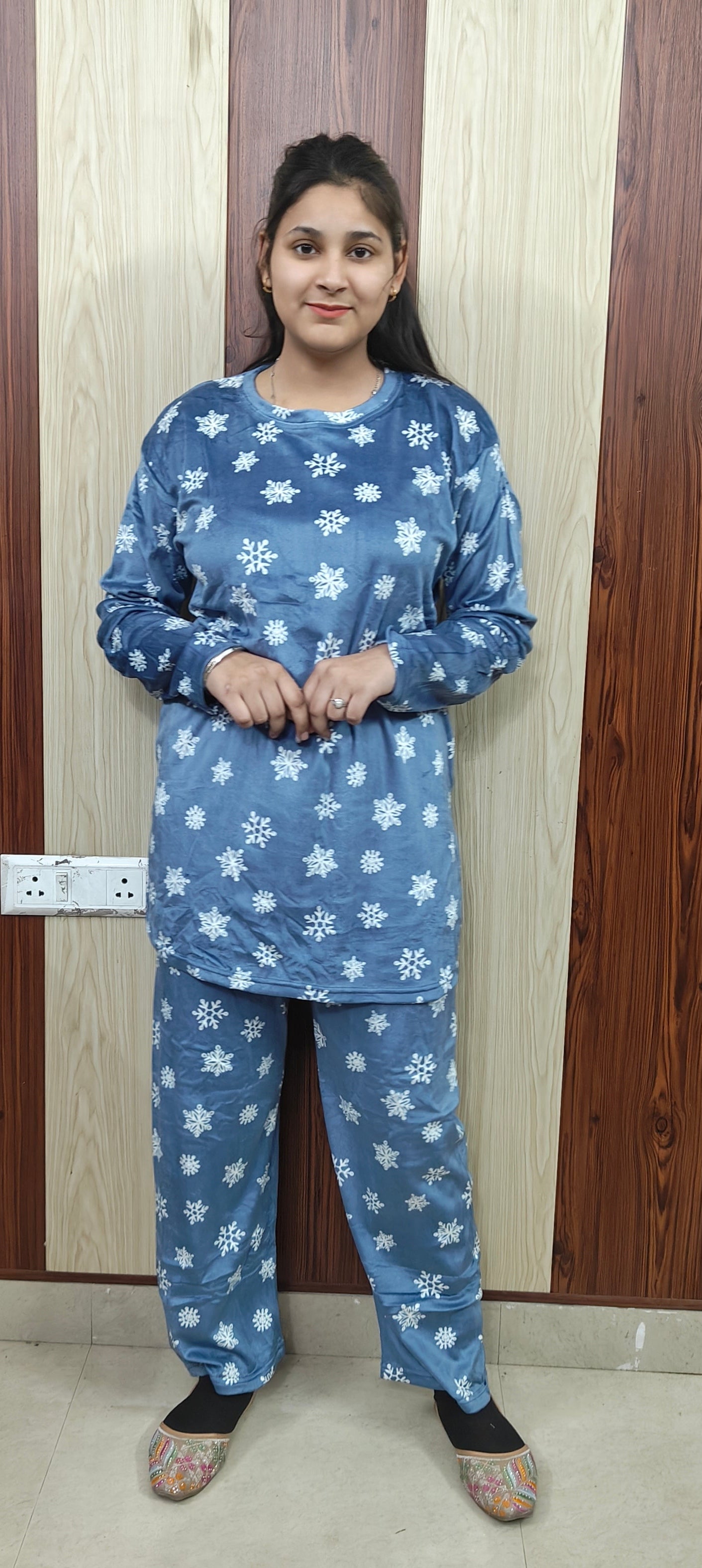 Powder Blue Super soft Velvet Night suit (ZO398)