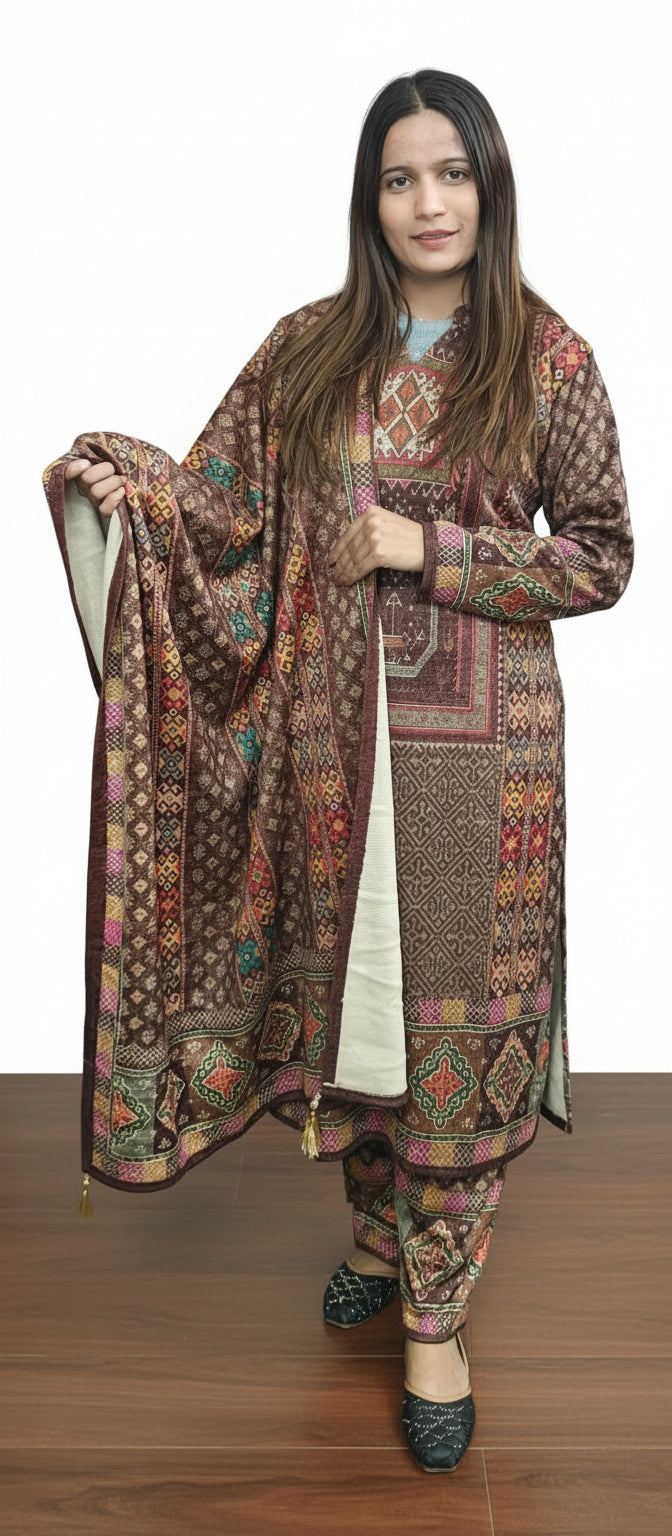 Mouse Multi Colour Karachi Wool 3 piece suit (ZO401)