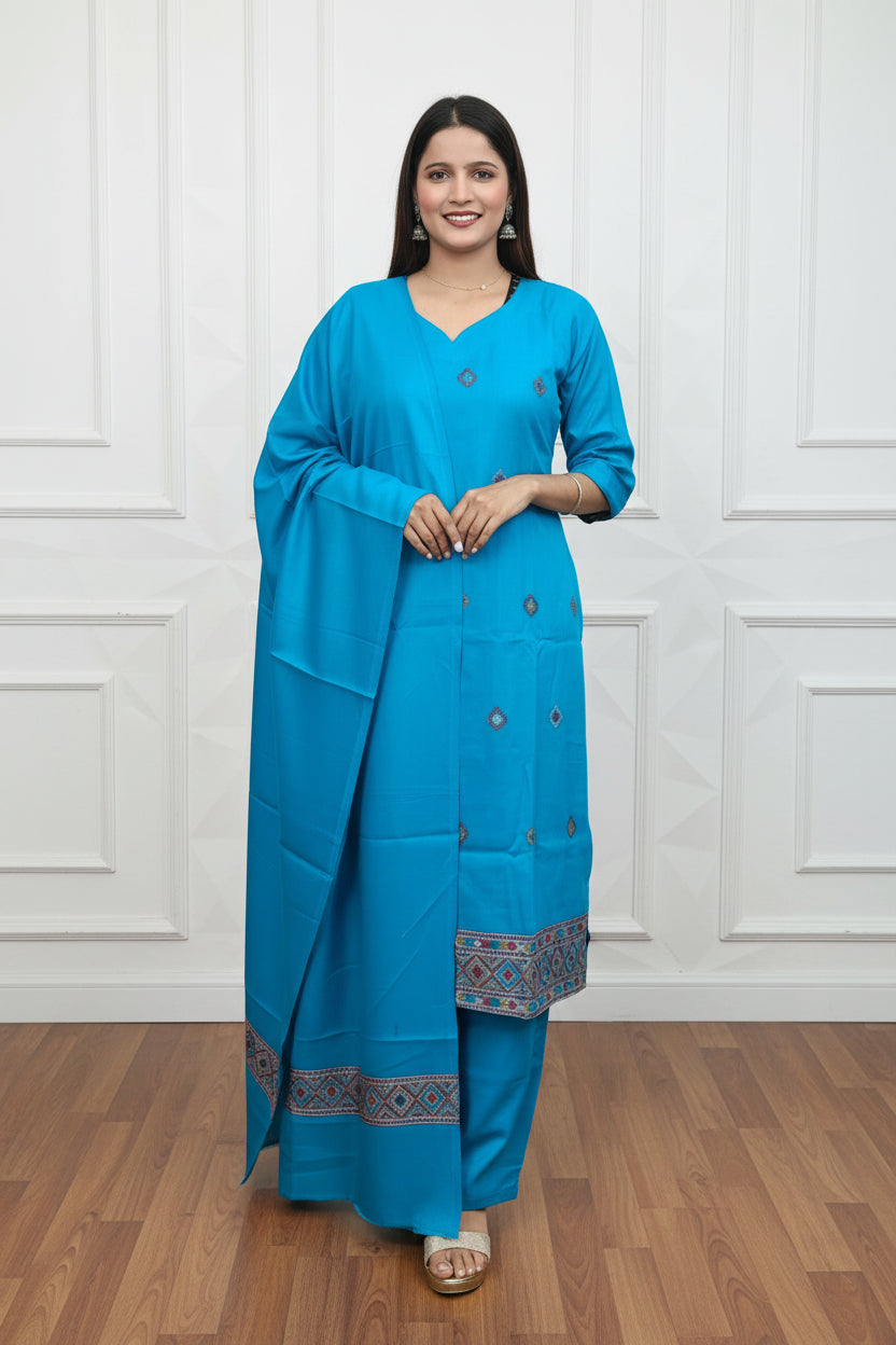 Blue Colour 3 Piece Pashmina suit (ZO413)