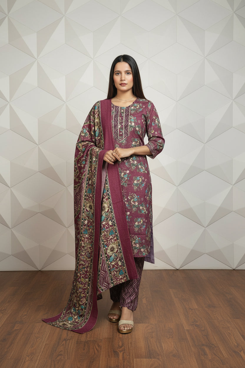 Onion Pink Colour Pashmina 3 Piece suit (ZO416)