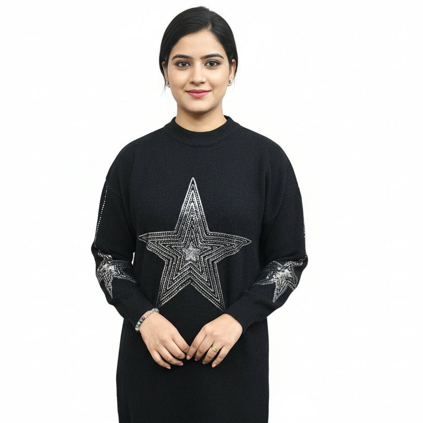 Black Winter Sweater kwith Floral work (ZO430)
