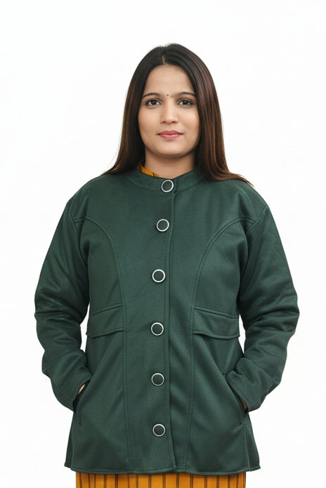 Stylish Green Buttoned Winter Jacket (ZO427)