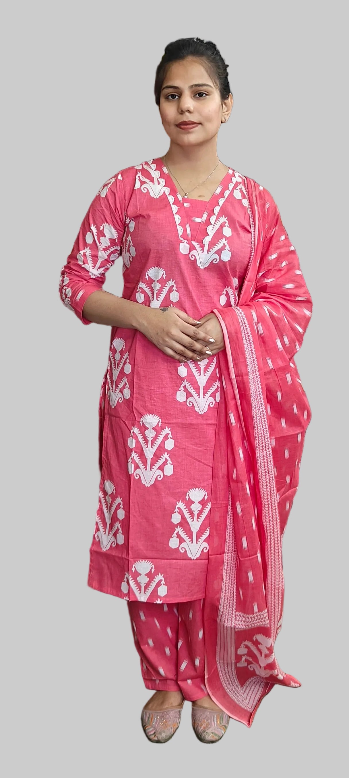 Pink colour cotton fabric 3 piece suit (Z0644)