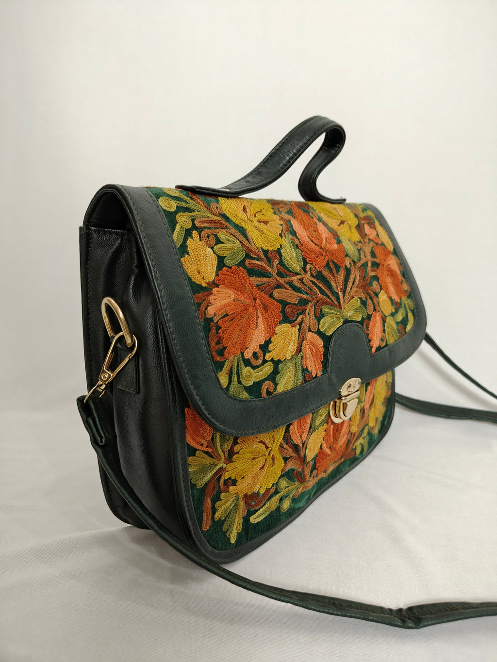 Kashmiri Ari Leather bag along with long leather strap