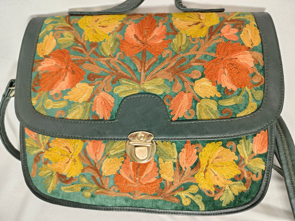 Kashmiri Ari Leather bag along with long leather strap
