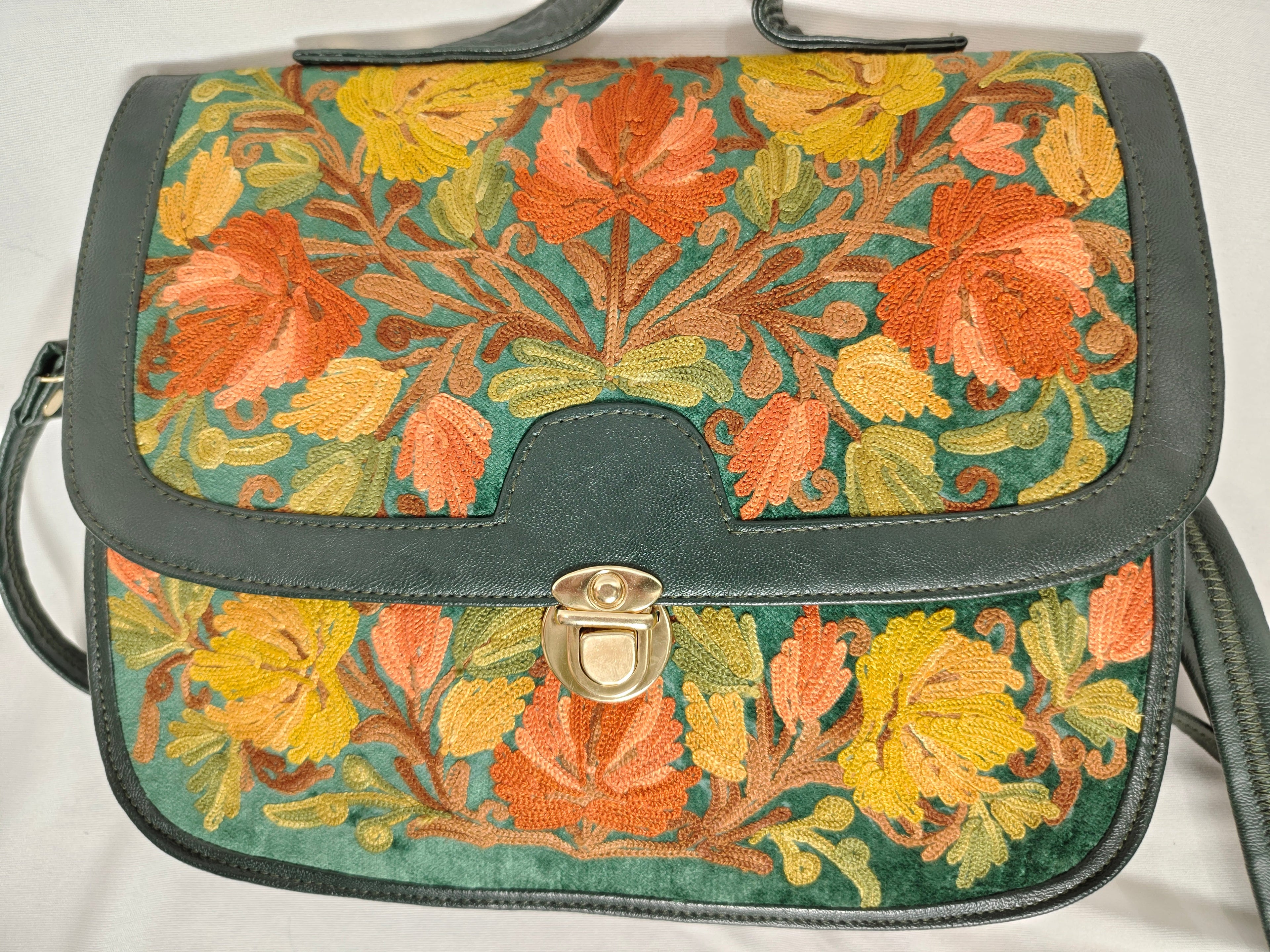 Kashmiri Ari Leather bag along with long leather strap
