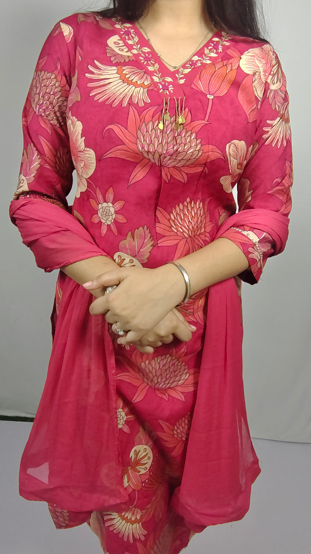 Floral Printed Red 3 Piece Kurta Set (Z0241)