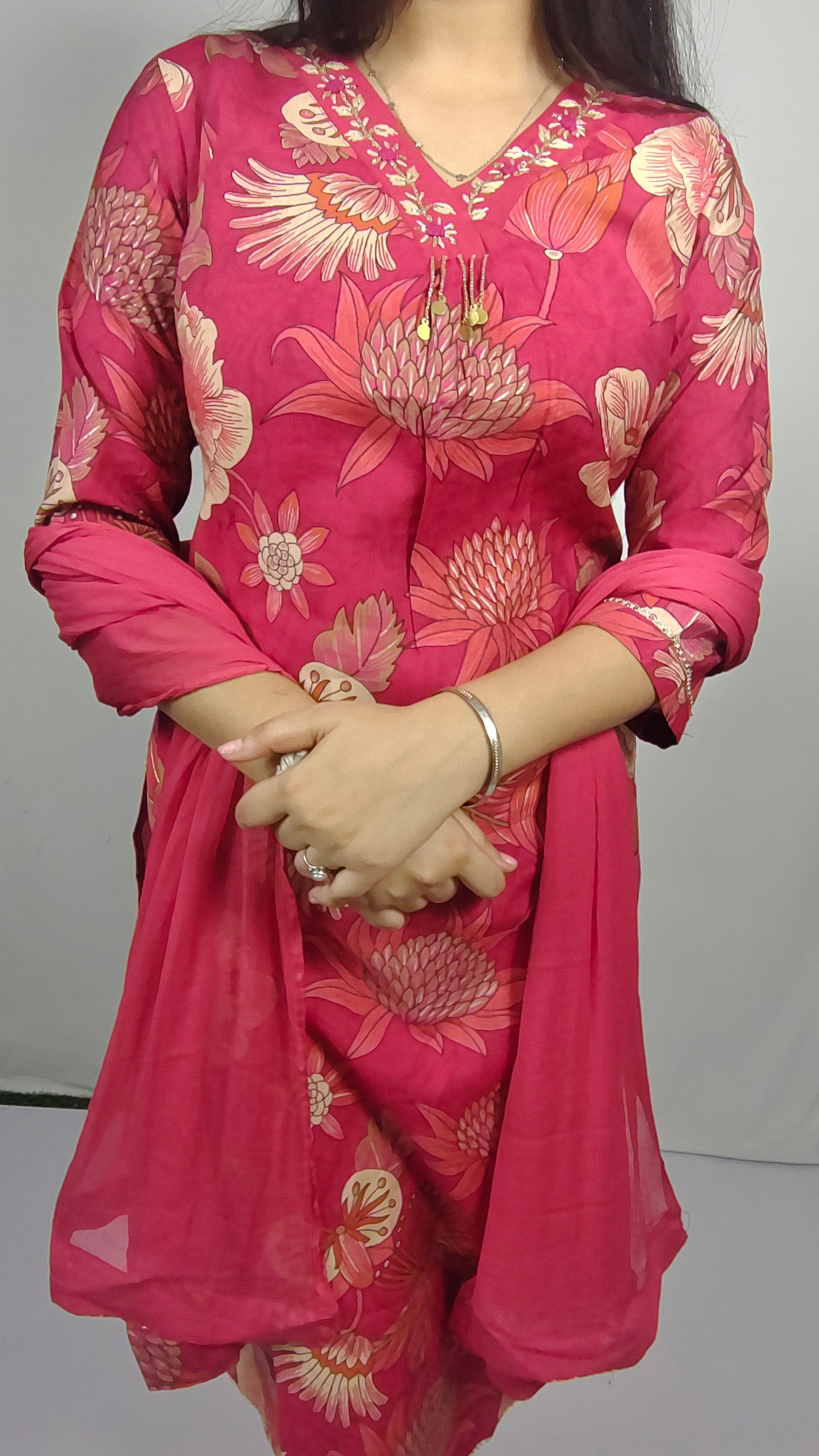 Floral Printed Red 3 Piece Kurta Set (Z0241)