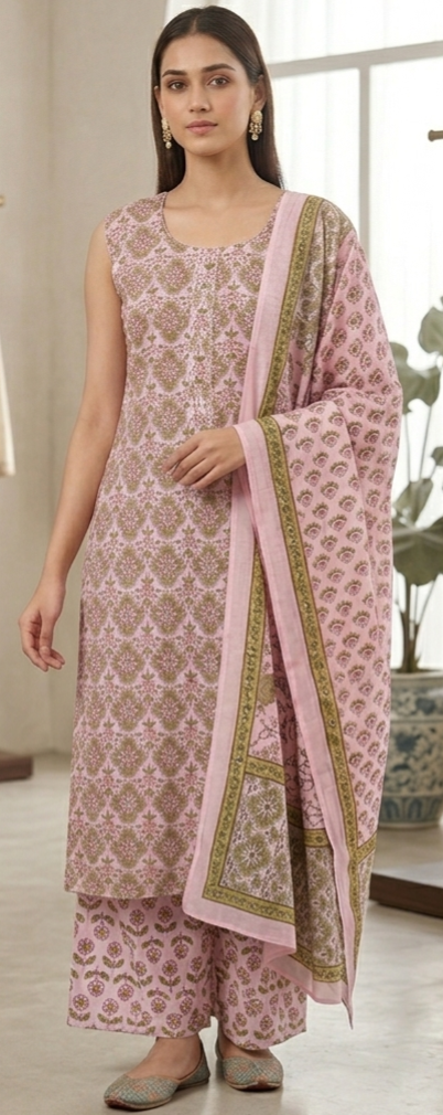 Pink colour pure cotton fabric 3 piece suit (Z0761)