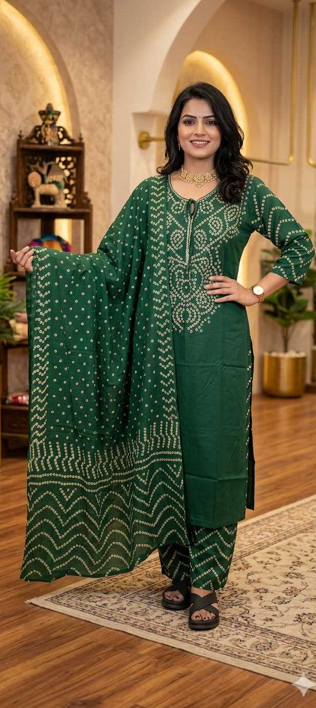 Bottle Green Colour Reyon cotton fabric 3 piece suit (Z0651)
