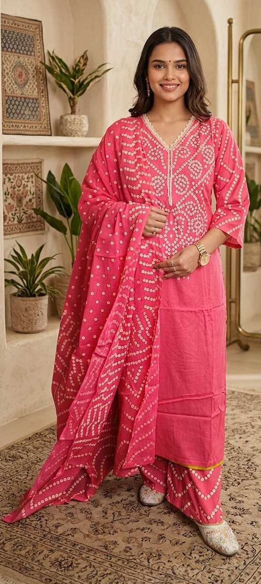 Pink colour reyon cotton fabric 3 piece suit (ZO649)