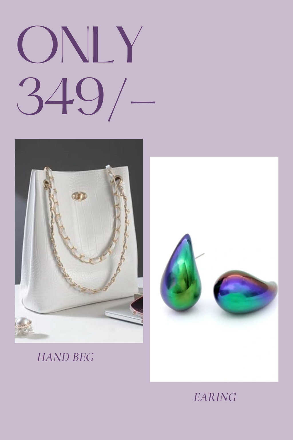 WHITE BEAUTIFUL BEG , EARING ONLY 349/-