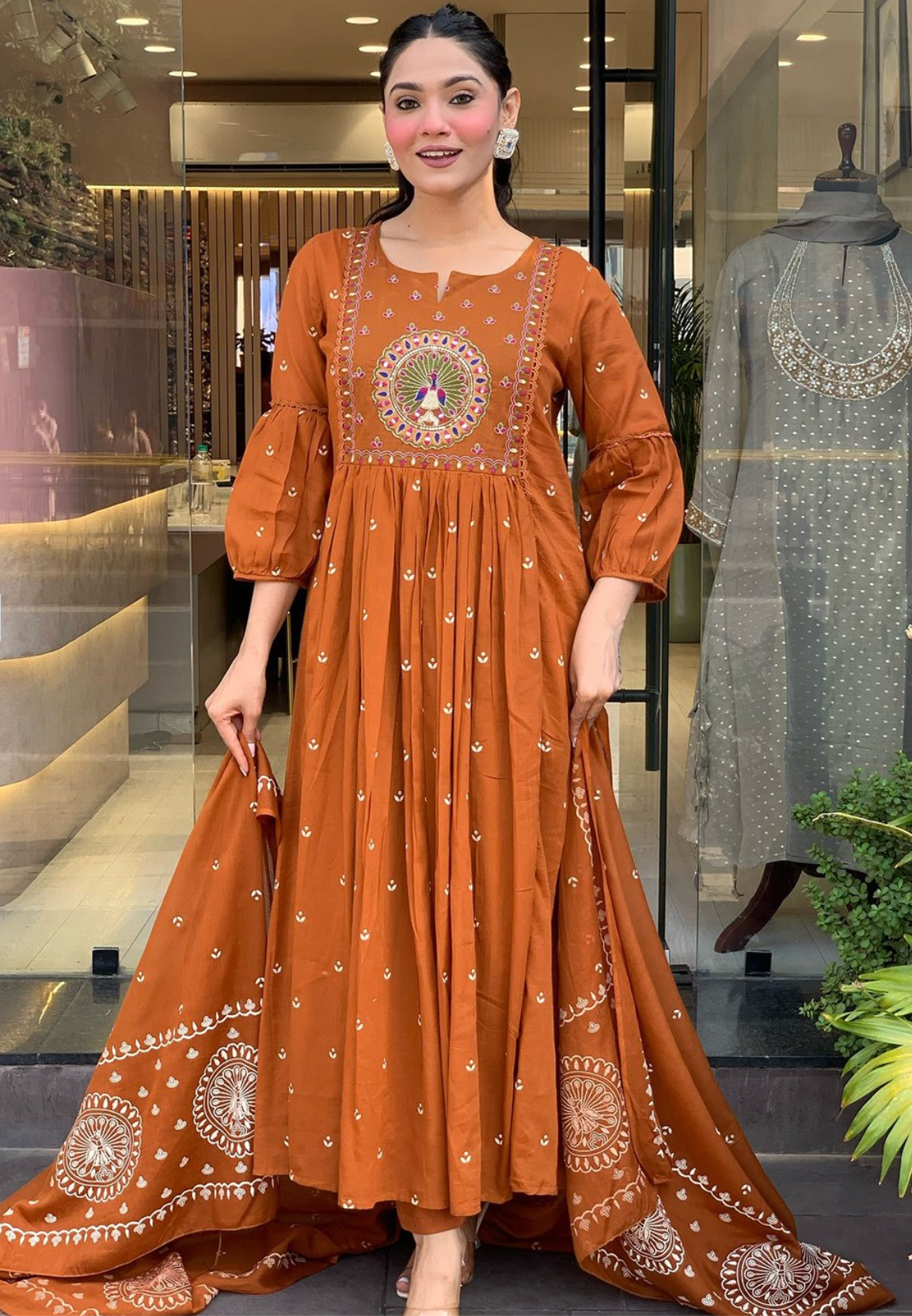 Rust Orange Anarkali Suit Set (Z079)