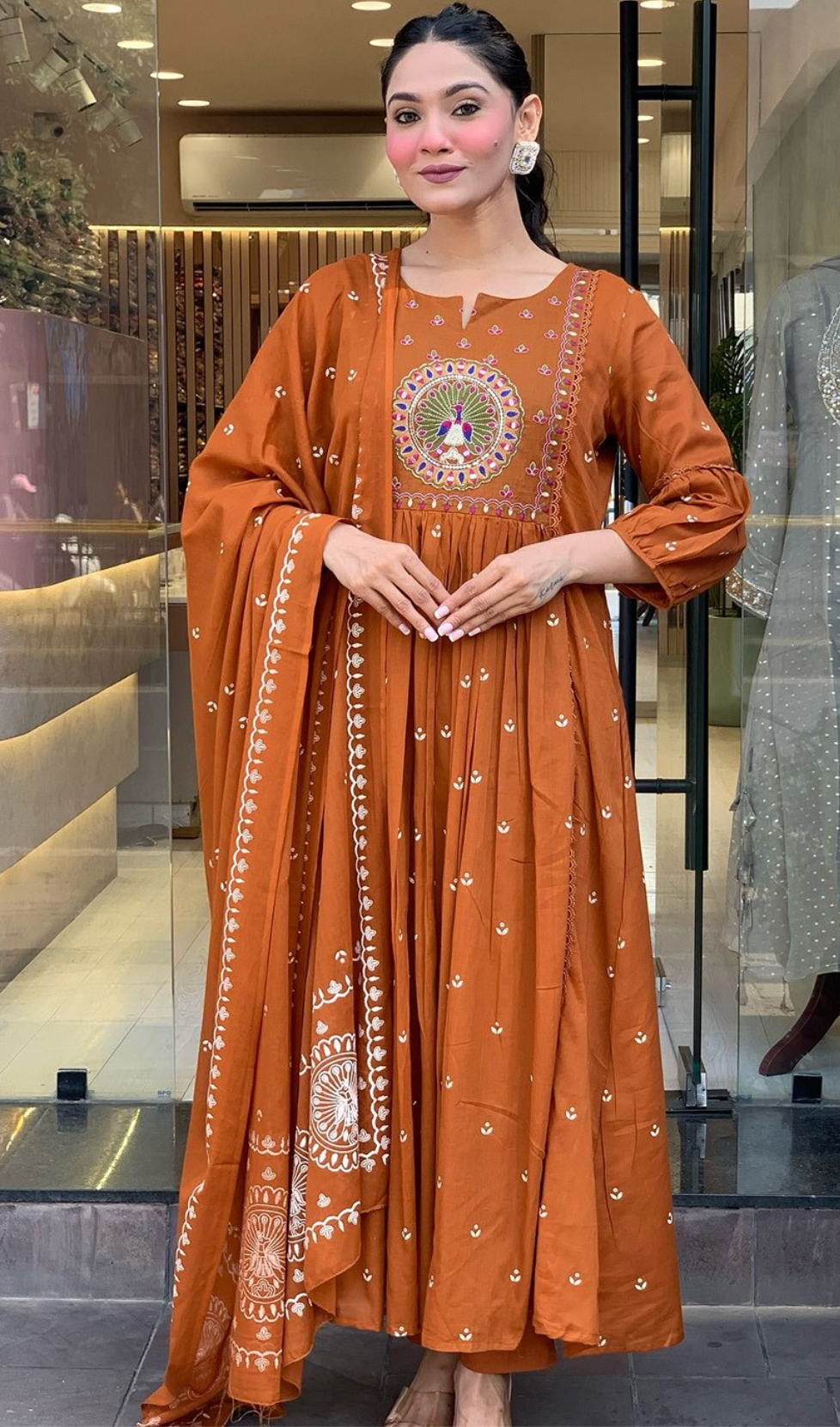 Rust Orange Anarkali Suit Set (Z079)