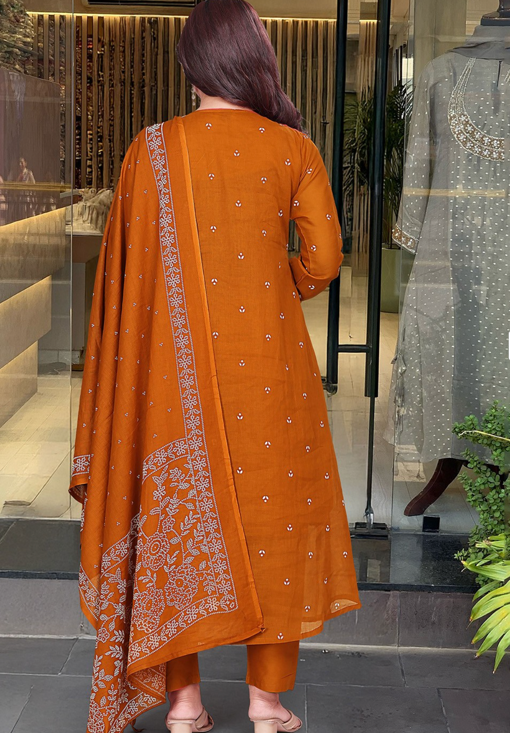 Rust Orange Anarkali Suit Set (Z079)