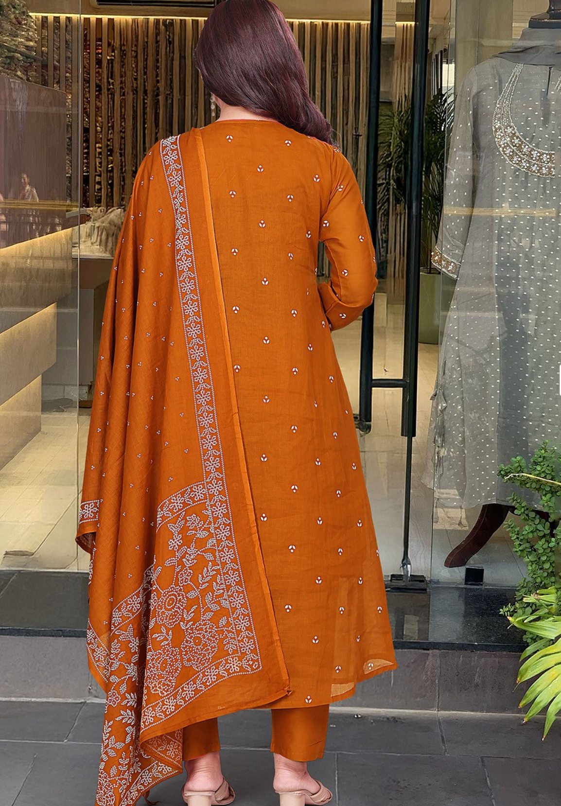Rust Orange Anarkali Suit Set (Z079)