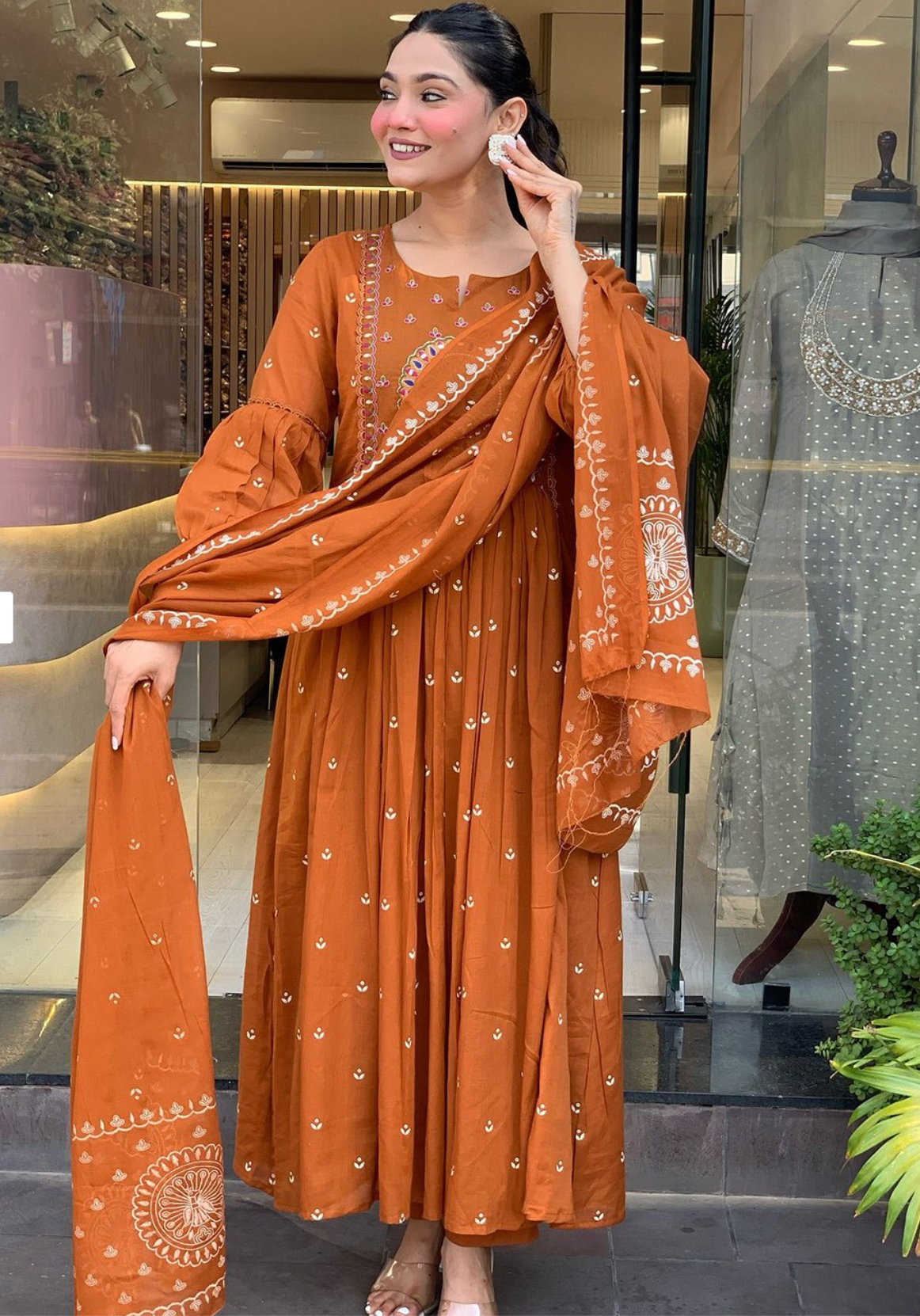Rust Orange Anarkali Suit Set (Z079)