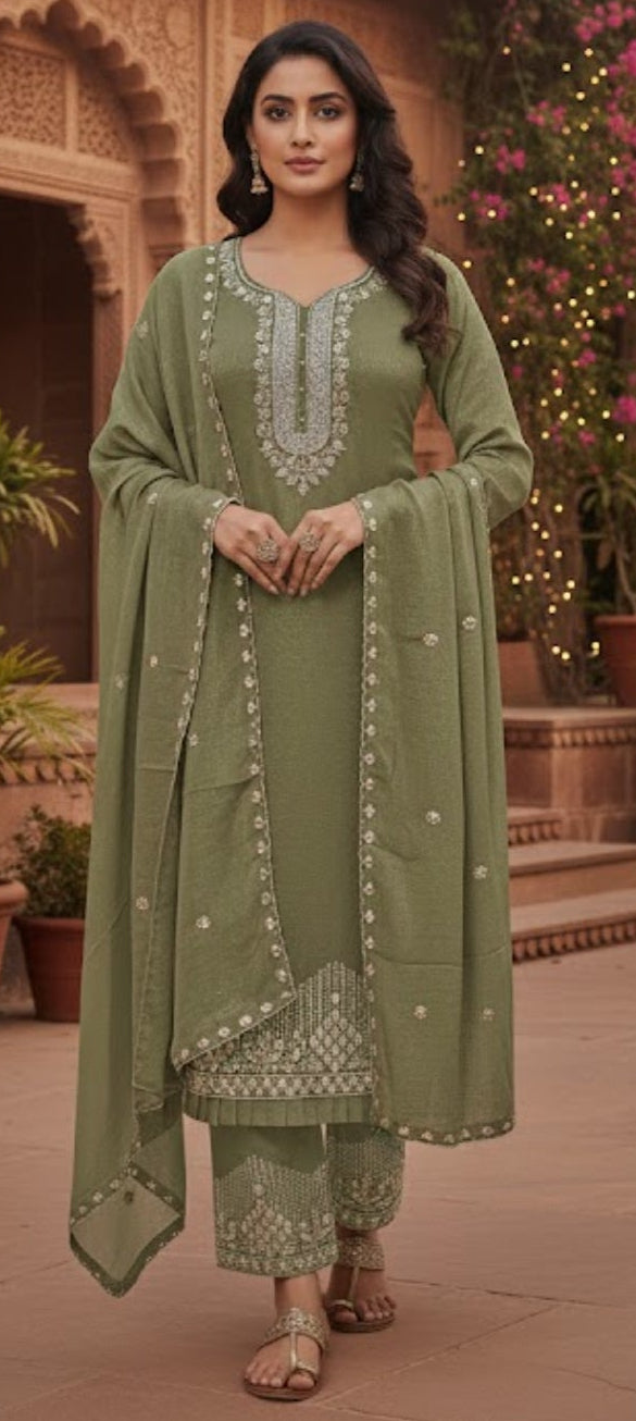 Pista colour chinon fabric partwear suit (Z0574)
