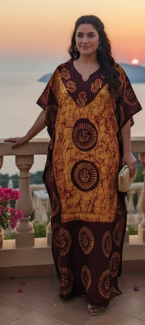 Yellow colour pure cotton fabric kaftan (Z0573)