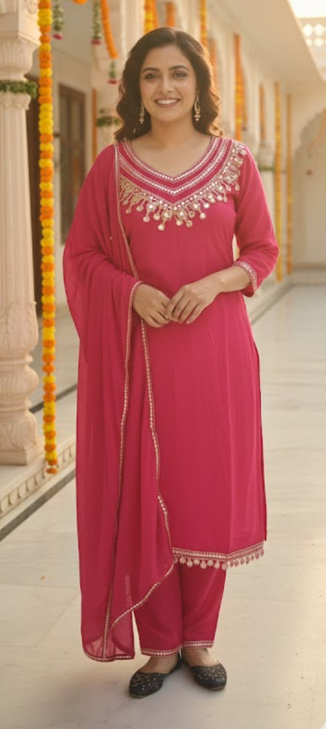 Pink colour Mirror work partywear suit (Z0574)