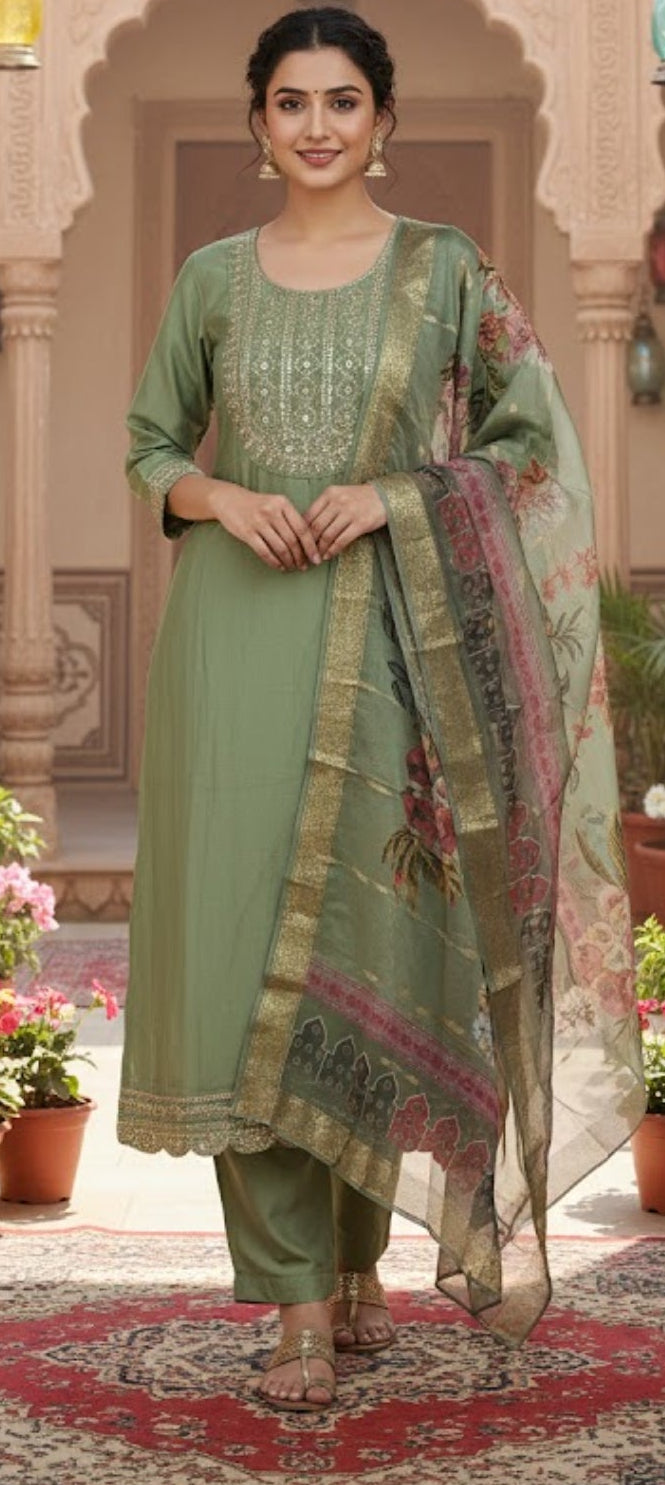 Pista colour chinon fabric partwear suit (Z0573)