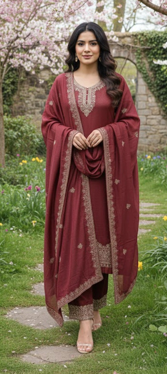 Rosy pink colour chinon fabric partwear suit (Z0571)