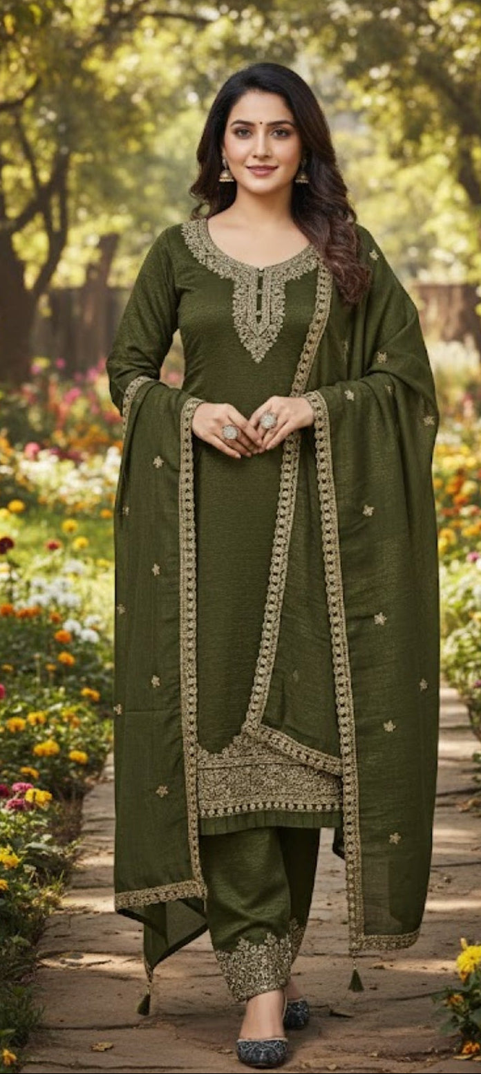 Mendhi colour chinon fabric partwear suit (Z0569)