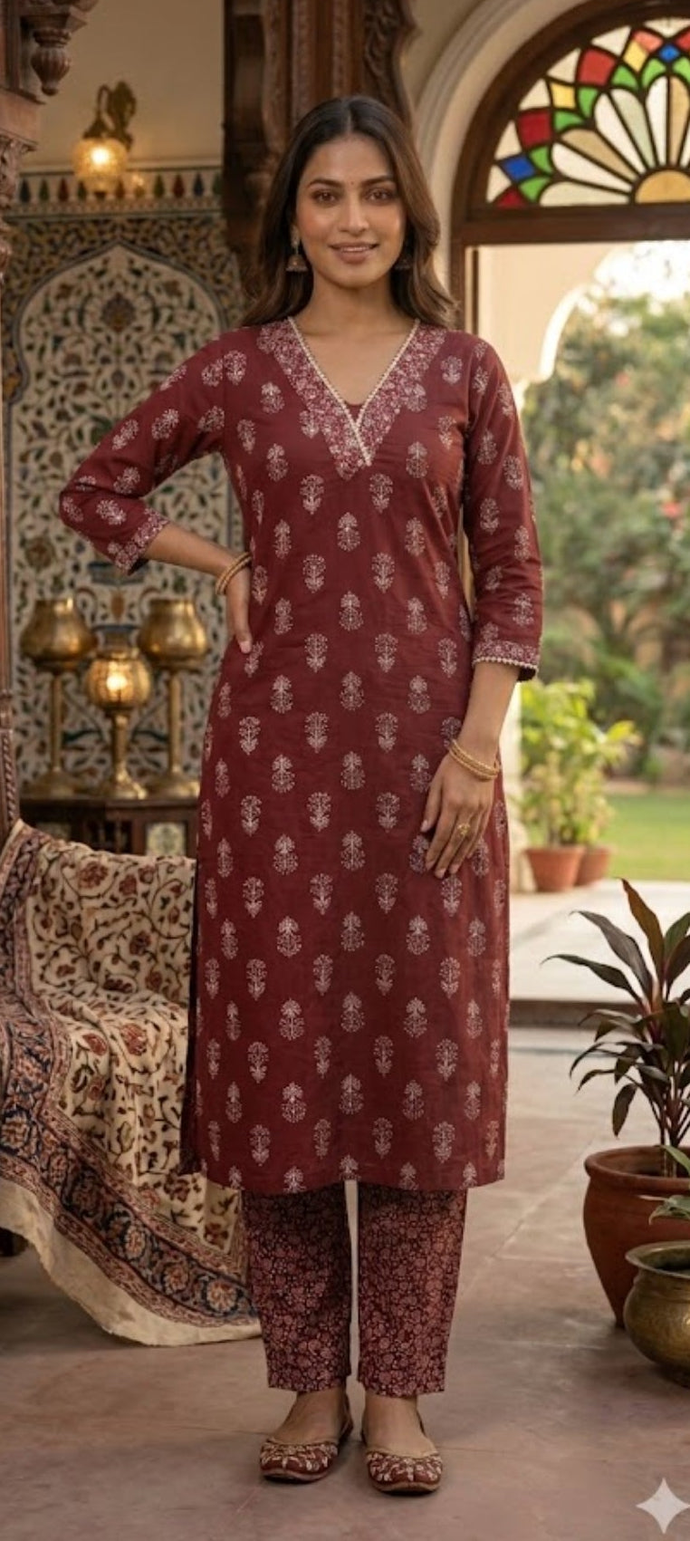 Rust colour cotton fsbric 3 piece suit (Z0641)