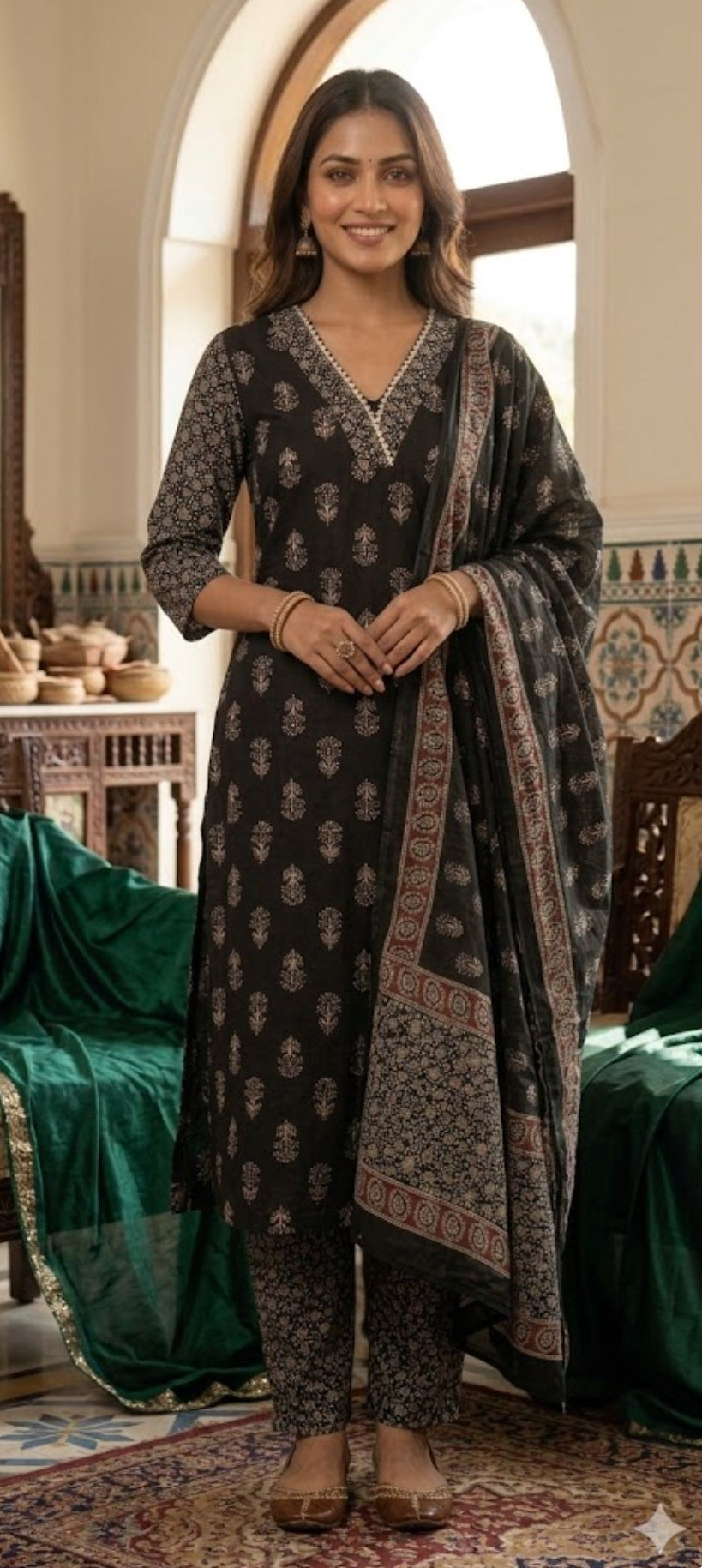 Blue colour cotton fabric Printed 3 piece suit (Z0640)
