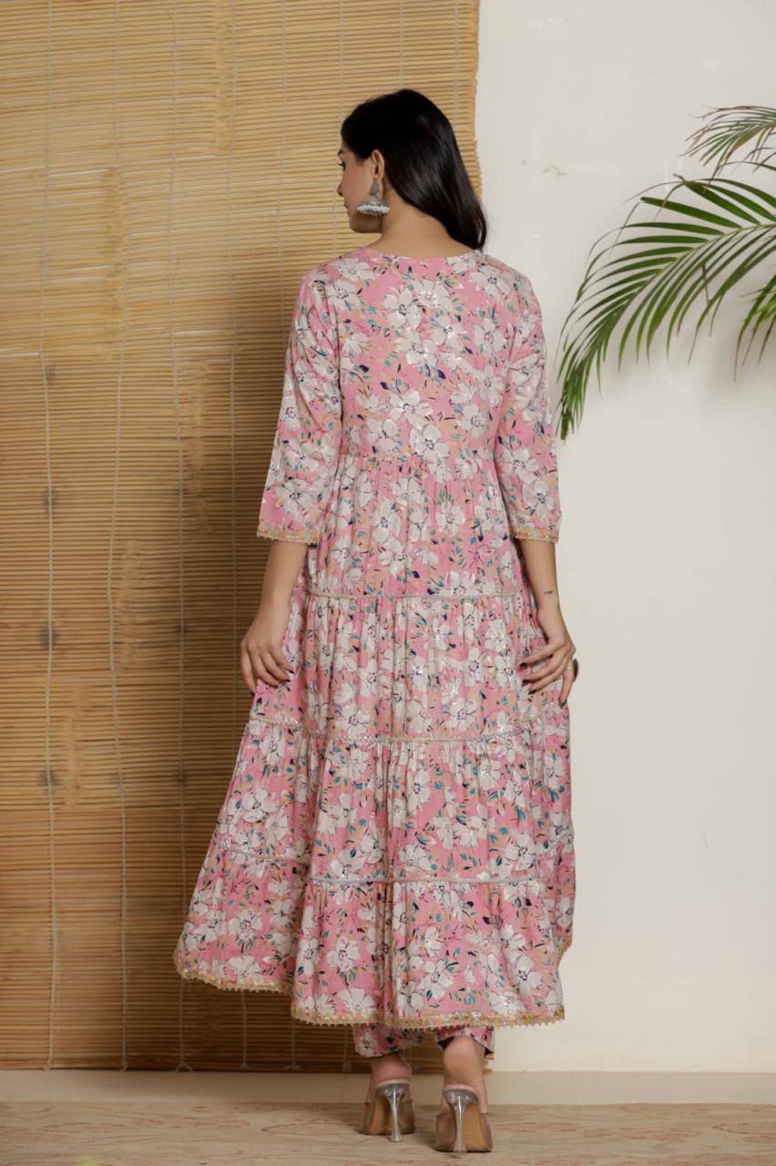 Floral Pink Anarkali Suit (Z051)