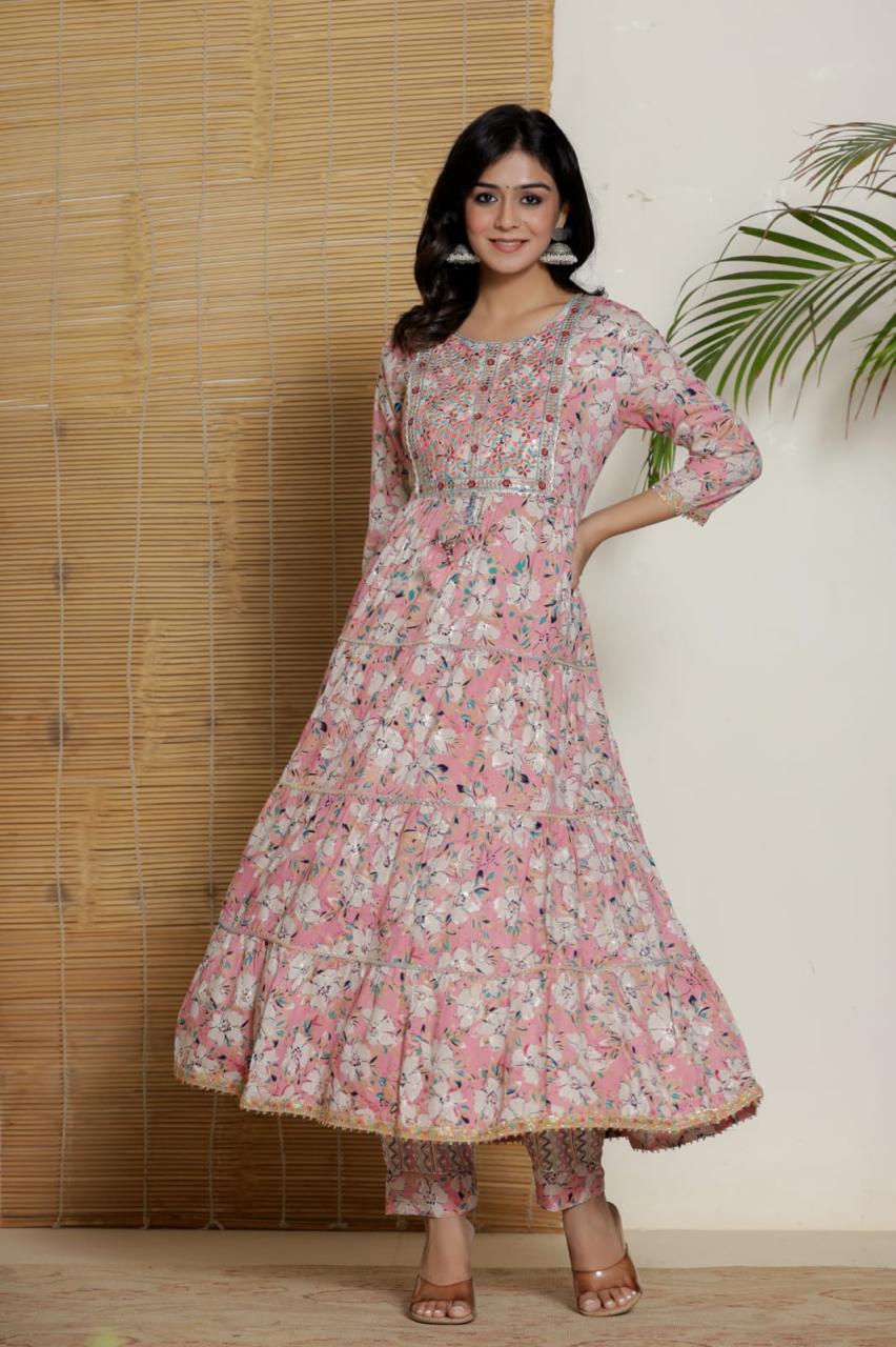 Floral Pink Anarkali Suit (Z051)