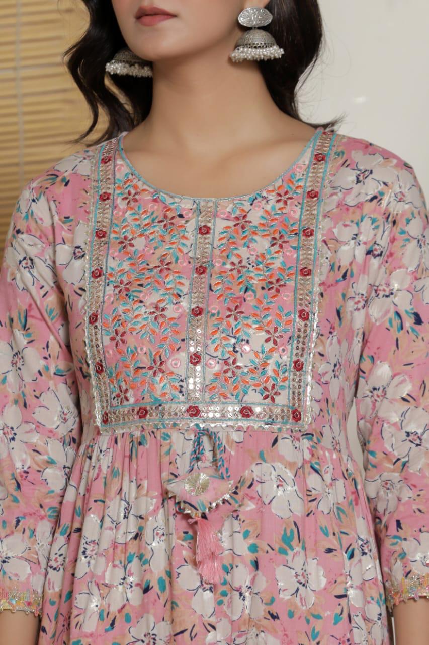 Floral Pink Anarkali Suit (Z051)