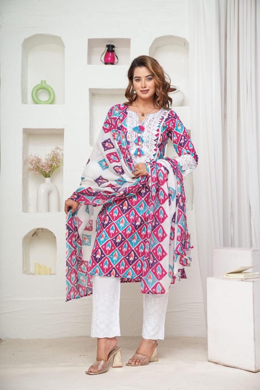 pink coloured Suit  vibrant shade 3 piece kurta set  (Z052)
