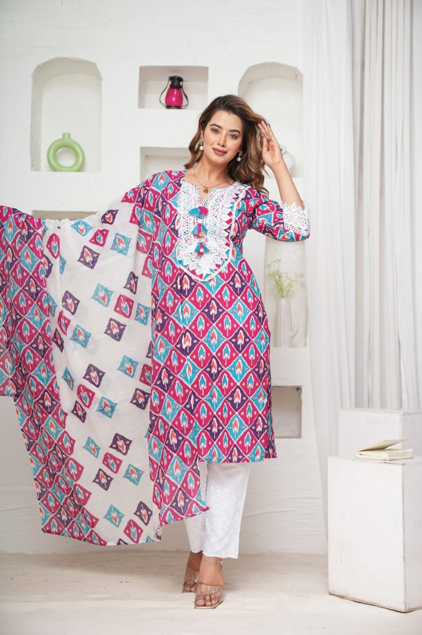 pink coloured Suit  vibrant shade 3 piece kurta set  (Z052)