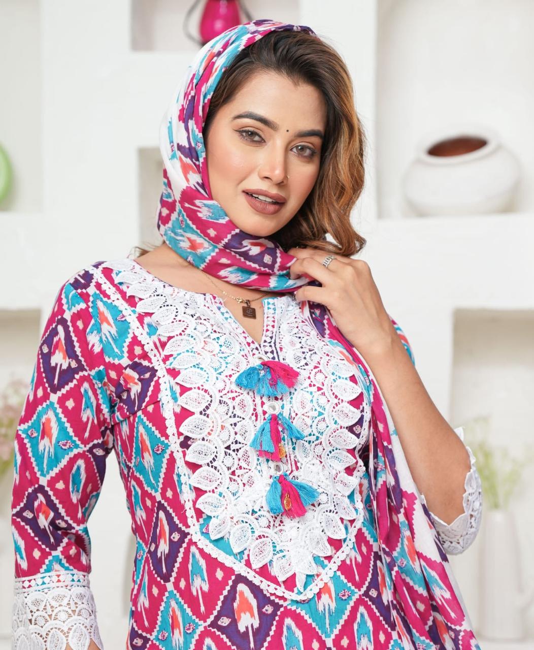 pink coloured Suit  vibrant shade 3 piece kurta set  (Z052)