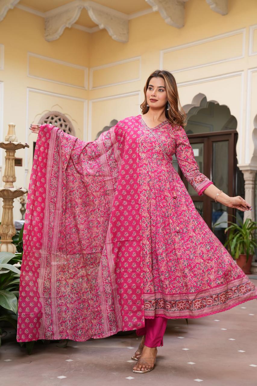 Pink Floral Anarkali Set (Z0134)