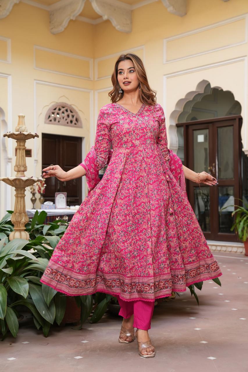 Pink Floral Anarkali Set (Z0134)
