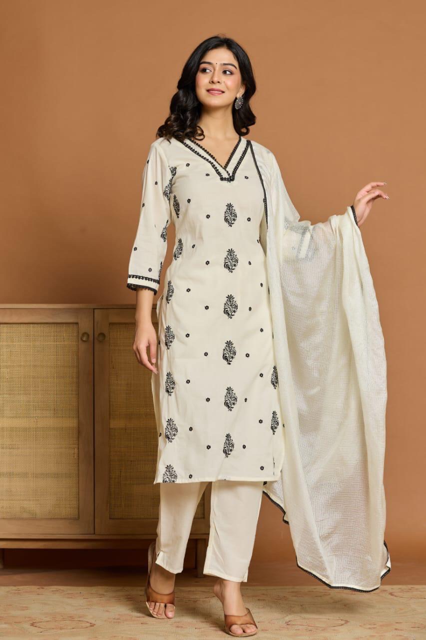 White Colour 3 piece Kurta Set (Z0133)