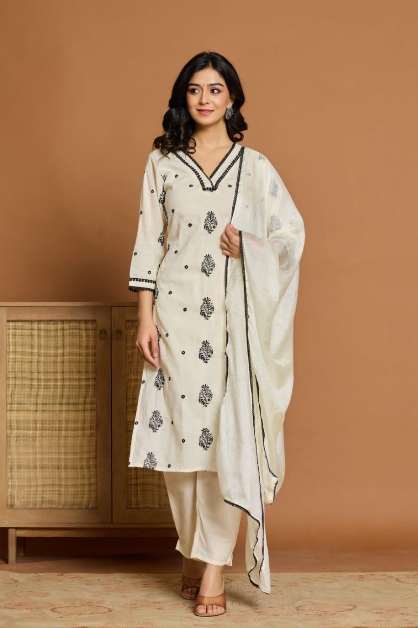 White Colour 3 piece Kurta Set (Z0133)