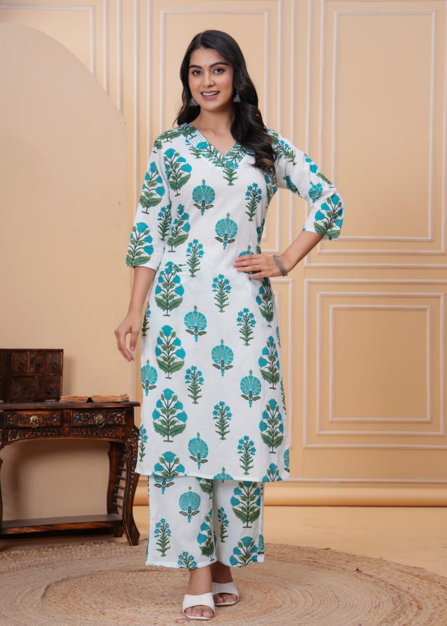 White 3 piece printed Kurta Set (Z0136)