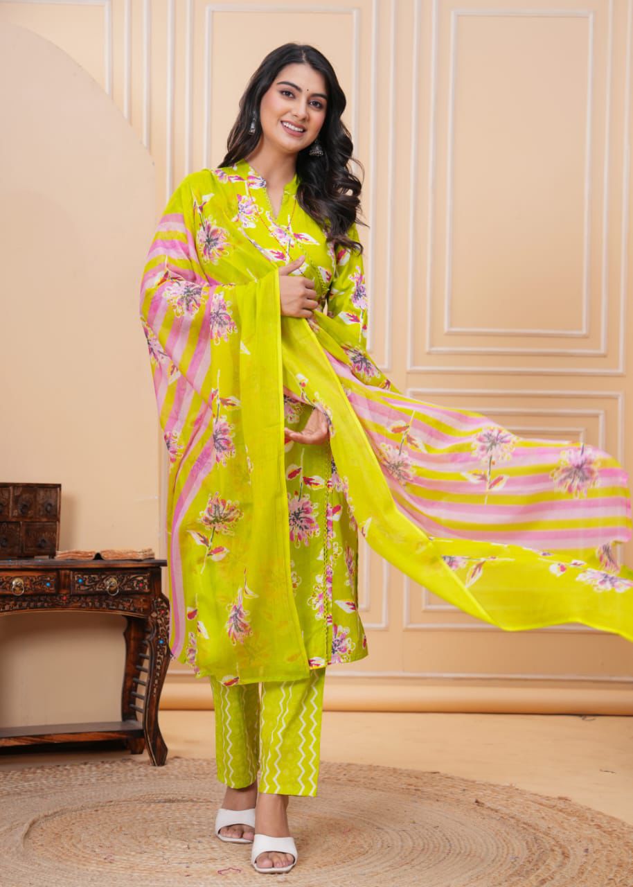 lemmon Green 3 piece Kurta Set (Z0137)